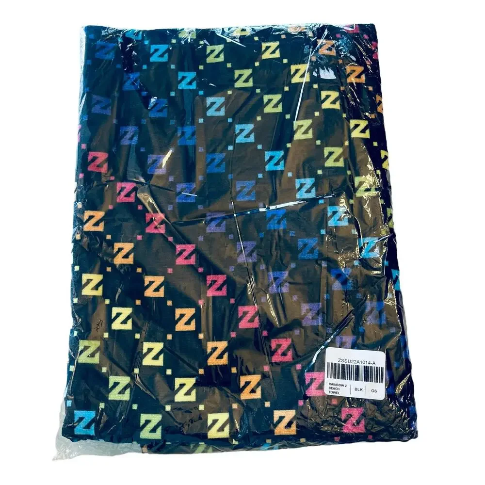 NEW Rainbow Z BEACH TOWEL 30x60 Colorful Z’s On Black Pool Bath Swim 100% Cotton